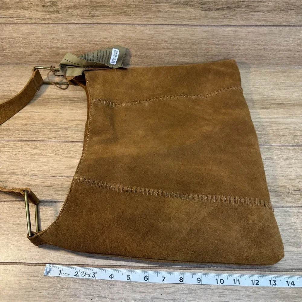Vilenca Holland Suede Slouchy Hobo Shoulder Bag Earthy Brown Whipstitch Boho